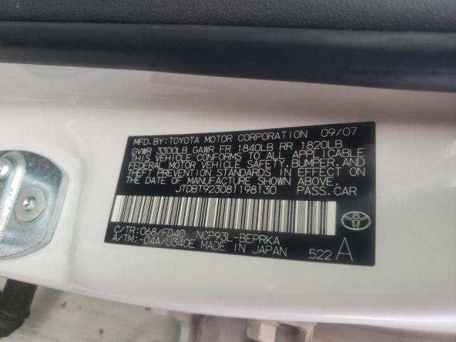 Photo 10 from auction – 2008 TOYOTA YARIS with VIN JTDBT923081198130