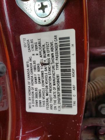 Photo 10 from auction – 2012 HONDA CIVIC LX with VIN 2HGFB2F58CH584281