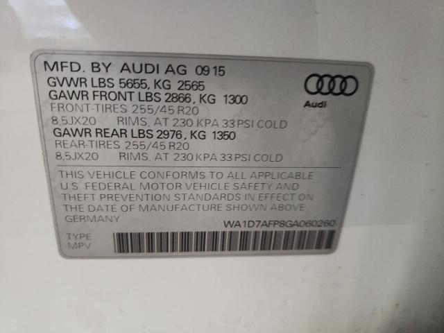 Photo 10 from auction – 2016 AUDI Q5 PREMIUM with VIN WA1D7AFP8GA060260