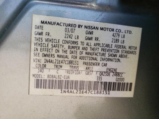 Photo 10 from auction – 2007 NISSAN ALTIMA 2.5 with VIN 1N4AL21E47C188151