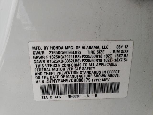 Photo 10 from auction – 2012 HONDA PILOT TOUR with VIN 5FNYF4H97CB086179