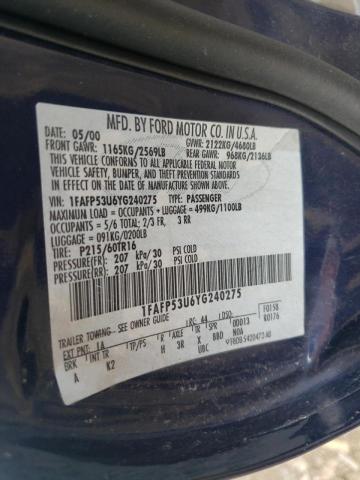 Photo 10 from auction – 2000 FORD TAURUS SE with VIN 1FAFP53U6YG240275