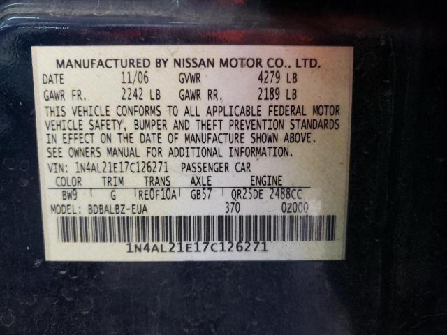 Photo 10 from auction – 2007 NISSAN ALTIMA 2.5 with VIN 1N4AL21E17C126271