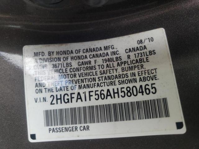 Photo 10 from auction – 2010 HONDA CIVIC LX with VIN 2HGFA1F56AH580465