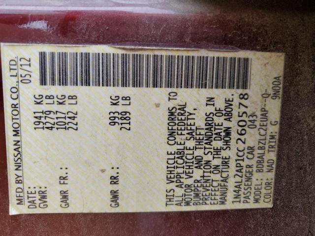 Photo 10 from auction – 2012 NISSAN ALTIMA BAS with VIN 1N4AL2AP1CC260578