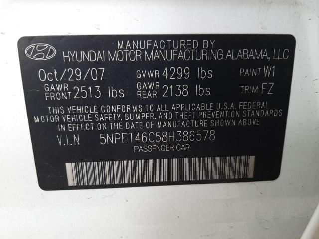 Photo 10 from auction – 2008 HYUNDAI SONATA with VIN 5NPET46C58H386578