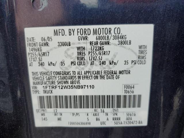 Photo 10 from auction – 2005 FORD F150 with VIN 1FTRF12W35NB97110