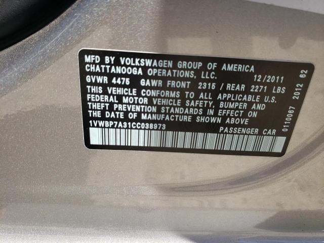 Photo 10 from auction – 2012 VOLKSWAGEN PASSAT SE with VIN 1VWBP7A31CC038973