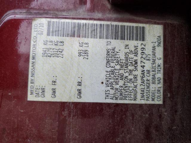 Photo 10 from auction – 2010 NISSAN ALTIMA BAS with VIN 1N4AL2AP6AN472992