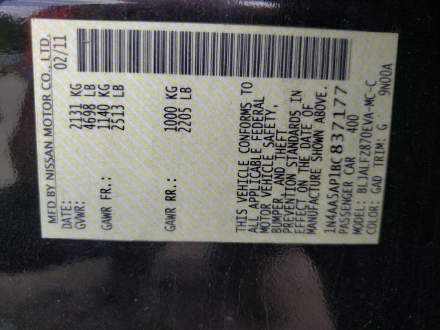 Photo 10 from auction – 2011 NISSAN MAXIMA S with VIN 1N4AA5AP1BC837177