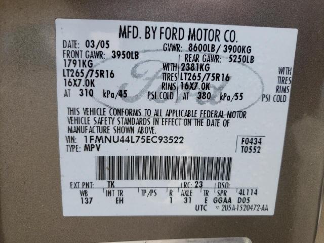 Photo 10 from auction – 2005 FORD EXCURSION with VIN 1FMNU44L75EC93522
