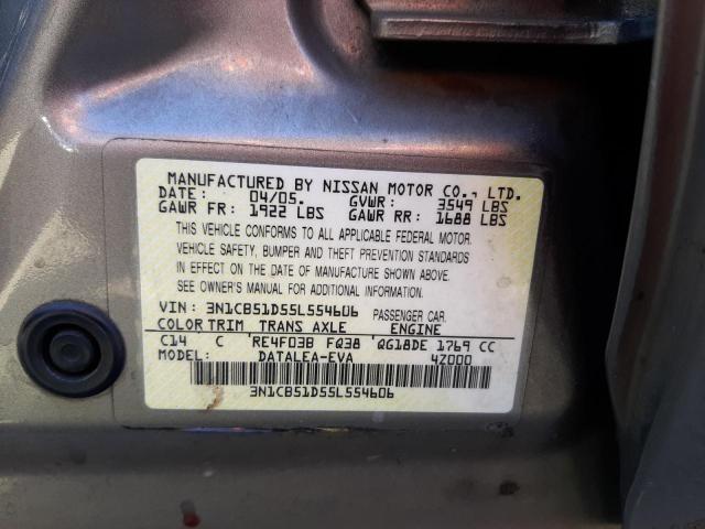 Photo 10 from auction – 2005 NISSAN SENTRA 1.8 with VIN 3N1CB51D55L554606