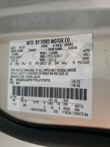 Photo 10 from auction – 2007 MERCURY MOUNTAINEE with VIN 4M2EU47E17UJ17070