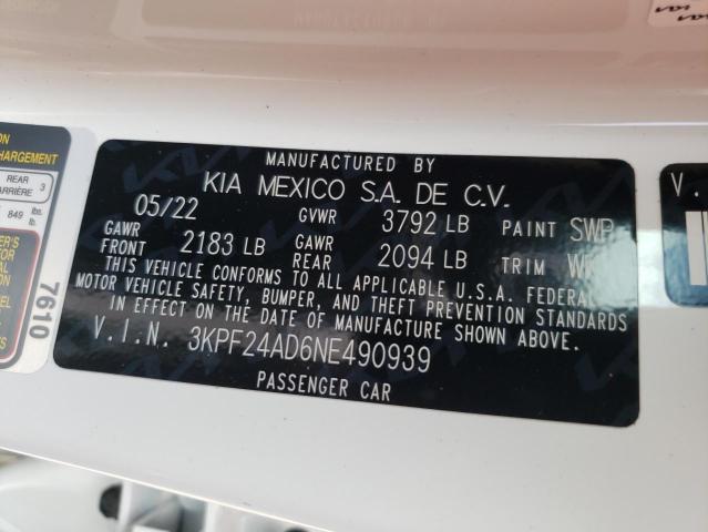 Photo 10 from auction – 2022 KIA FORTE FE with VIN 3KPF24AD6NE490939