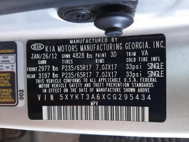 Photo 10 from auction – 2012 KIA SORENTO BA with VIN 5XYKT3A6XCG295434