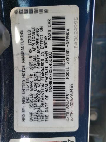 Photo 10 from auction – 2005 TOYOTA COROLLA CE with VIN 1NXBR32EX5Z450100