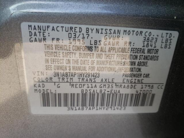 Photo 10 from auction – 2017 NISSAN SENTRA S with VIN 3N1AB7AP1HY291423