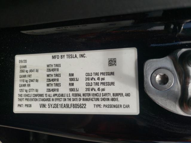 Photo 10 from auction – 2020 TESLA MODEL 3 with VIN 5YJ3E1EA9LF805622