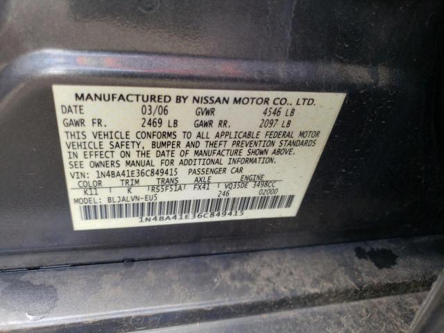 Photo 10 from auction – 2006 NISSAN MAXIMA SE with VIN 1N4BA41E36C849415