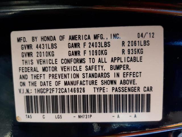 Photo 10 from auction – 2012 HONDA ACCORD EX with VIN 1HGCP2F72CA146926