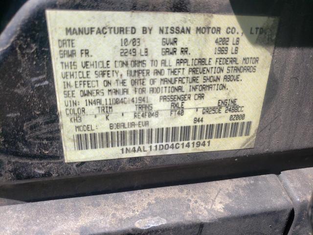 Photo 10 from auction – 2004 NISSAN ALTIMA BAS with VIN 1N4AL11D04C141941