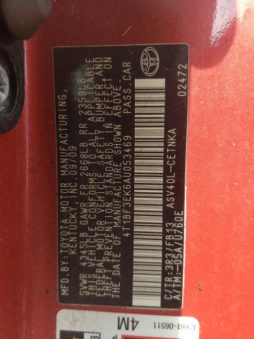 Photo 10 from auction – 2010 TOYOTA CAMRY BASE with VIN 4T1BF3EK6AU053469