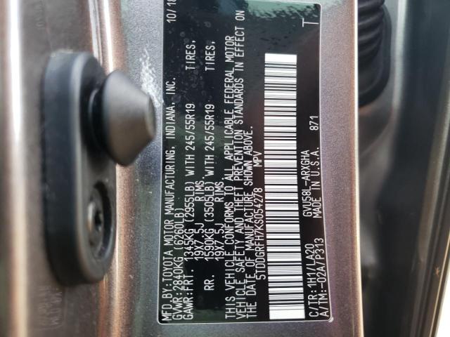 Photo 10 from auction – 2019 TOYOTA HIGHLANDER with VIN 5TDDGRFH7KS054278
