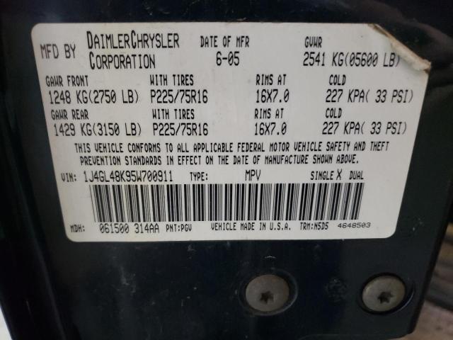 Photo 10 from auction – 2005 JEEP LIBERTY SP with VIN 1J4GL48K95W700911