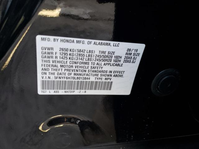 Photo 10 from auction – 2020 HONDA PILOT BLAC with VIN 5FNYF6H70LB013844