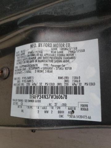 Photo 10 from auction – 2007 FORD FOCUS ZX4 with VIN 1FAFP34N37W360678