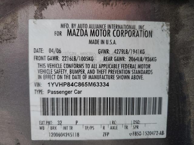 Photo 10 from auction – 2006 MAZDA MAZDA6 with VIN 1YVHP84C865M63334