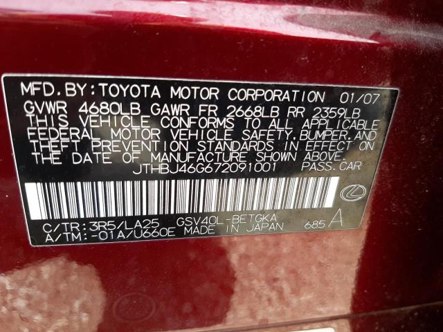 Zdjęcie 10 z aukcji – 2007 LEXUS ES 350 z VIN JTHBJ46G672091001