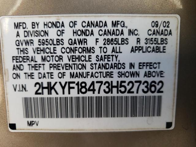 Photo 10 from auction – 2003 HONDA PILOT EX with VIN 2HKYF18473H527362