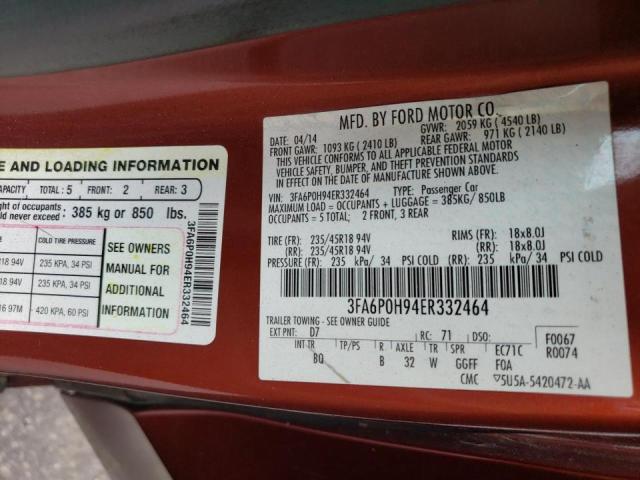 Photo 10 from auction – 2014 FORD FUSION SE with VIN 3FA6P0H94ER332464
