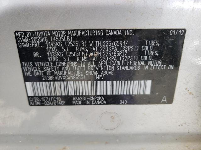 Photo 10 from auction – 2012 TOYOTA RAV4 with VIN 2T3BF4DVXCW186554