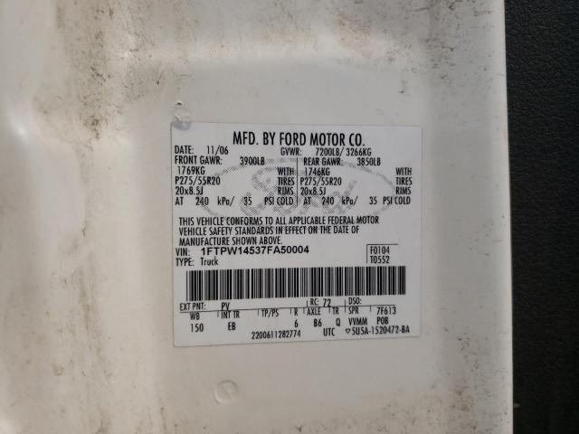 Photo 10 from auction – 2007 FORD F150 SUPER with VIN 1FTPW14537FA50004