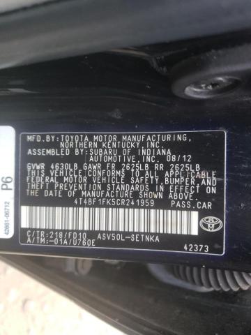 Photo 10 from auction – 2012 TOYOTA CAMRY BASE with VIN 4T4BF1FK5CR241959