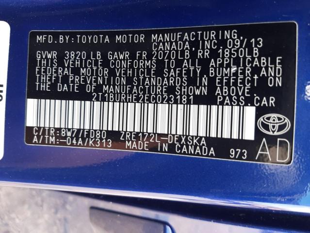 Photo 10 from auction – 2014 TOYOTA COROLLA L with VIN 2T1BURHE2EC023181