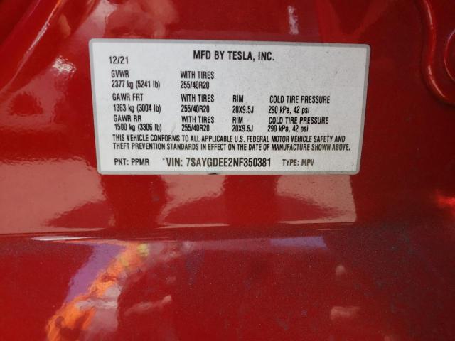 Photo 10 from auction – 2022 TESLA MODEL Y with VIN 7SAYGDEE2NF350381