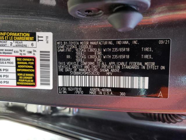 Photo 10 from auction – 2021 TOYOTA HIGHLANDER with VIN 5TDBBRCH5MS536230