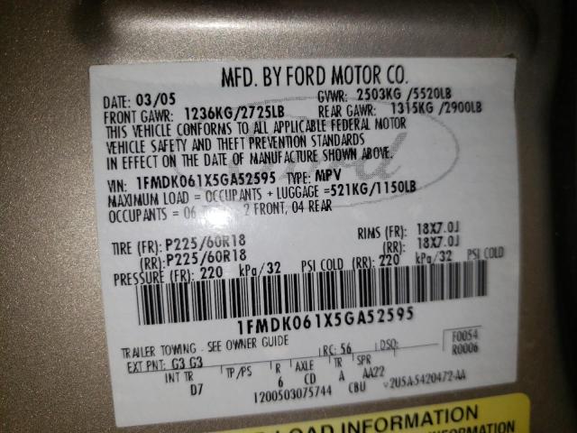 Photo 10 from auction – 2005 FORD FREESTYLE with VIN 1FMDK061X5GA52595