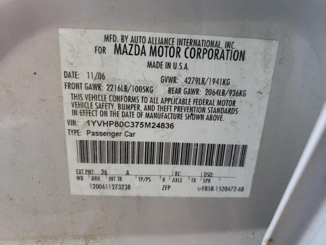 Photo 10 from auction – 2007 MAZDA 6 I with VIN 1YVHP80C375M24836