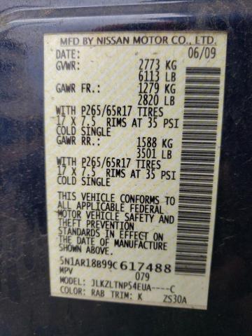 Photo 10 from auction – 2009 NISSAN PATHFINDER with VIN 5N1AR18B99C617488