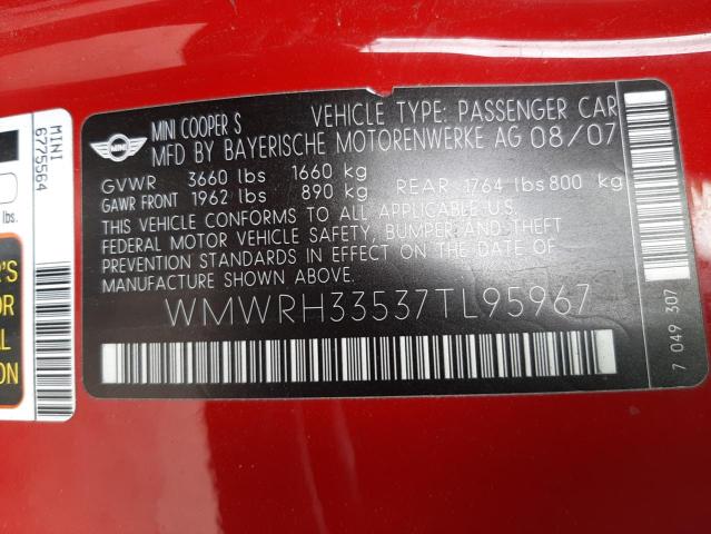 Photo 10 from auction – 2007 MINI COOPER S with VIN WMWRH33537TL95967