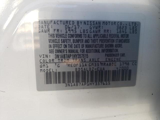 Photo 10 from auction – 2017 NISSAN SENTRA S with VIN 3N1AB7AP1HY357615