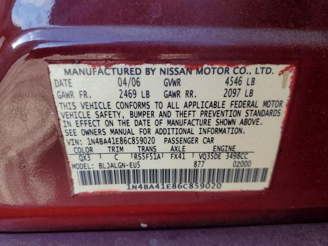 Photo 10 from auction – 2006 NISSAN MAXIMA SE with VIN 1N4BA41E86C859020