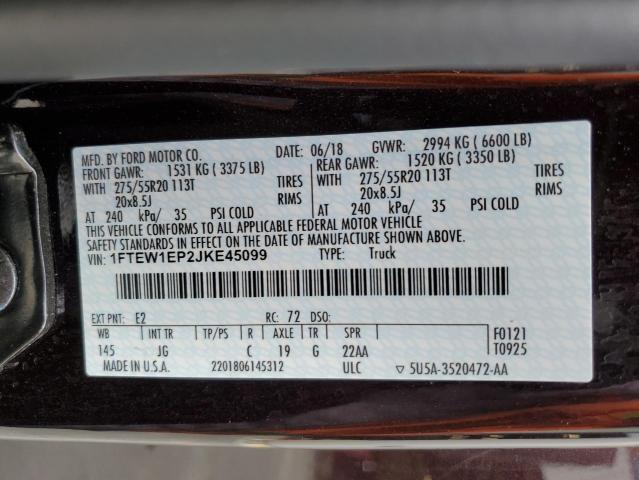 Photo 10 from auction – 2018 FORD F150 SUPER with VIN 1FTEW1EP2JKE45099