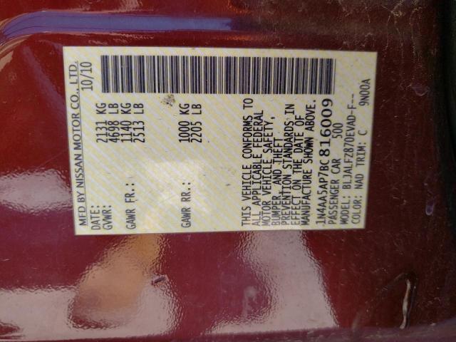 Photo 10 from auction – 2011 NISSAN MAXIMA S with VIN 1N4AA5AP7BC816009