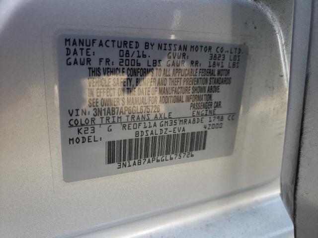 Photo 10 from auction – 2016 NISSAN SENTRA S with VIN 3N1AB7AP6GL675726