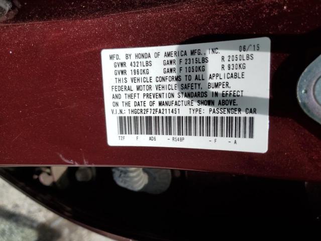 Photo 10 from auction – 2015 HONDA ACCORD EX with VIN 1HGCR2F72FA211451
